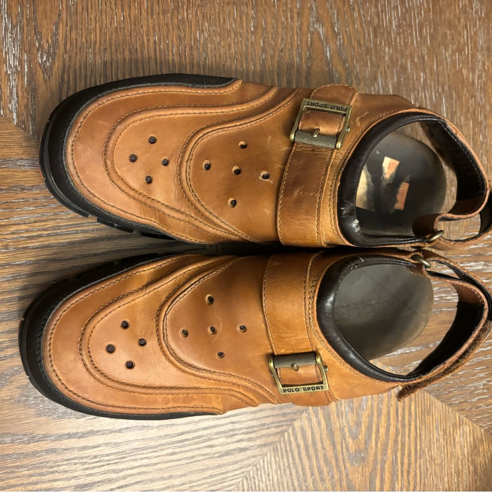 Men's Brown Leather Polo Sport Sandals